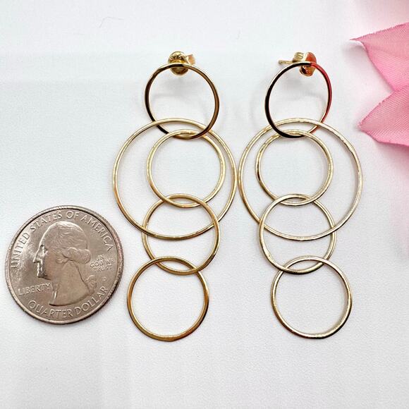 925 Sterling Silver Vermeil Cascading Circles Drop Earrings Gold Over Sterling - Picture 8 of 13